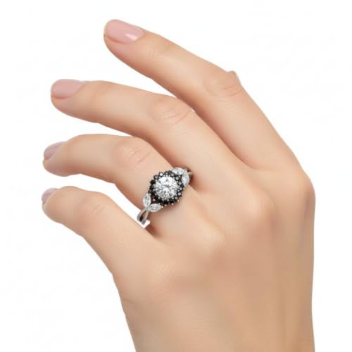 Image of 55Carat Choose Your Gemstone Flower Halo Split Shank Diamond CZ Ring Sterling Silver Round Shape Halo Engagement Rings Everyday Jewelry Wedding Jewelry Handmade Gifts for Wife US Size 4 to 12