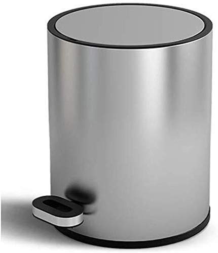 generic Pedal-Type Garbage Bin Kitchen Trash Can Stainless Steel Covered Waste Recycling Bin Round Waterproof Rust-Proof Storage Bin 5L Bathroom,Office, Kitchen,Sier