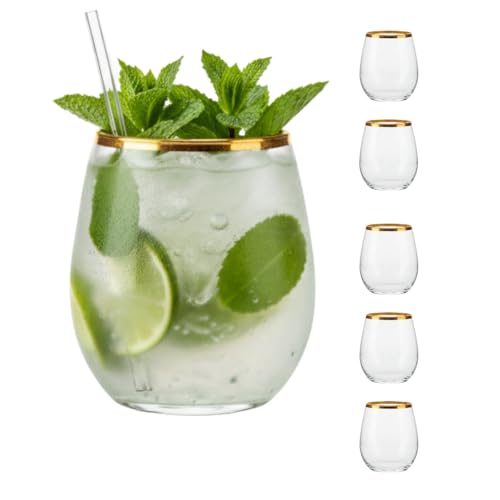 Opiniones de Copas de agua más recomendados. 47 Juego de 6 Vasos de Vidrio Transparentes Finos 354 ml 12 Oz con Borde Dorado. (6, Dorado)