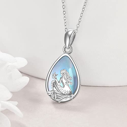 Mermaid Necklace Sterling Silver Moonstone Mermaid Tail Pendant Necklace Moonstone Ocean Jewelry for Women2
