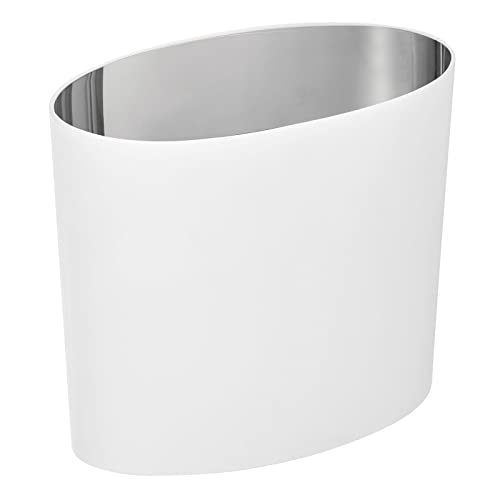 Mdesign Metal Modern Oval Small 1.8 Gallon/ 6.9 Liter Trash Can, Wastebasket For Bathroom, Bedroom Holds Garbage, Waste, Paper, Recyclables - Mirri Collection - White #TOP29