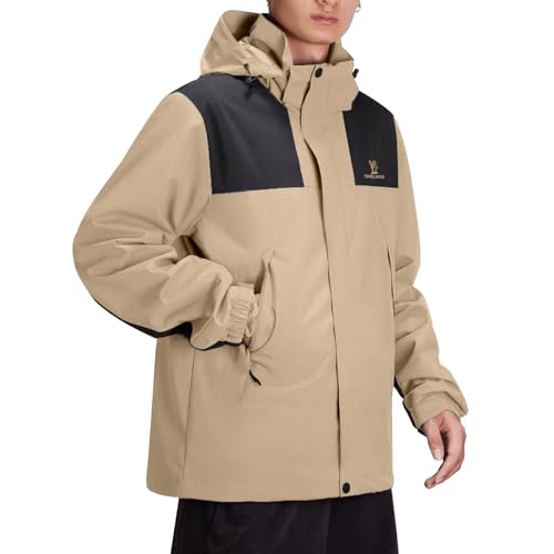 CAMEL CROWN Men's Waterproof Jacket Rain Coat Windbreaker Hooded for Outdoor Hiking Climbing Traveling2