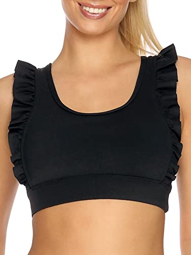 RELLECIGA Women's Ruffle Scoop Neckline Sports Bra Fitness Support Workout Bra Yoga Bra Tops