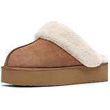 Fallzor Platform Slippers for Women Faux Suede Slip On Round Toe Ladies Slippers Fluffy Warm Winter Comfortable Soft Lining Mule Slippers Gifts for Women