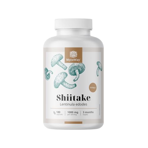 MycoWay Shiitake 1000 mg Extrakt Lentinula Edodes Duftender Pilz 180 Kapseln 30% Polysaccharide Hoher Gehalt 3-Monats-Vorrat