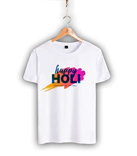 Image of Decor Production Men's /Women's Regular Fit -Colourful - Holi Tshirt Shirt for Men /Women Printed Round Neck Tshirt || Mens /Womens Tshirts Polycotton Half Sleeve