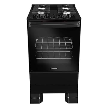 Fogão Mueller 4 bocas Preto com Mesa de Vidro e grades de ferro fundido Bivolt MFV4BF