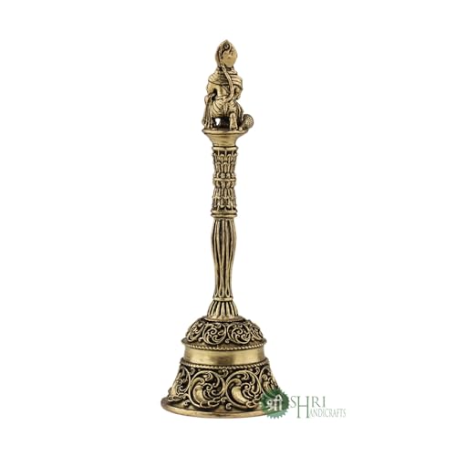 Image of INDICAST 5.5 Inches Brass Hanuman Pooja Hand Bell | Puja Ghanti for Mandir | Handcrafted Pooja Bells for Home Temples and Spiritual Spaces (Weight- 120gm)