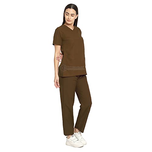 Image of IS IndoSurgicals Faux Wrap Scrub Suits for Doctors Women OT Dress (XXXXL, Brown)