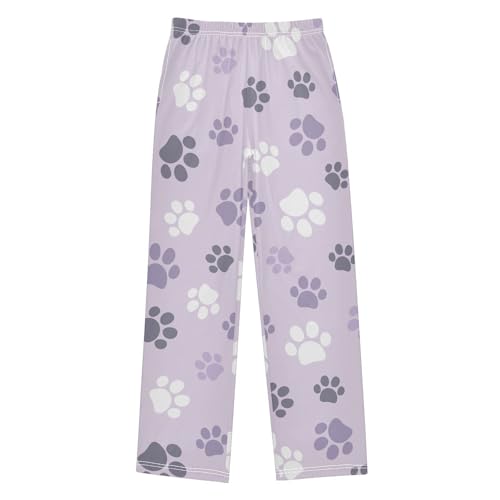 Boys' Pants Pet Purple White Paw Long Bottoms Jogger Pants Elastic Waist Trousers with Pockets S-XL