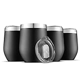 Triple Insulated Wine Tumbler With Lid (4 Pack) 12oz Stainless Steel Wine Glass Set- Insulated Tumblers Keep Drinks Hot & Cold for Outdoors, Beach, Picnics- Unbreakable Wine Glasses With BPA Free Lids
