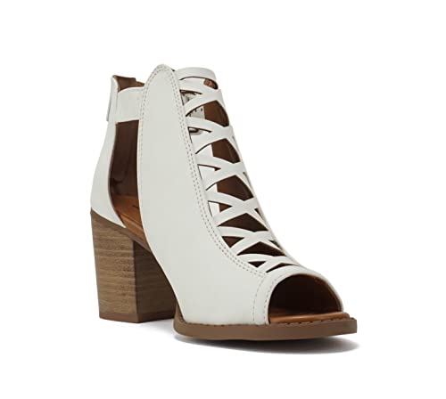 Image of Soda Aran ~ Women Open Toe Crisscross Straps Back Zipper High Heel Fashion Sandal with Adjustable Ankle Strap