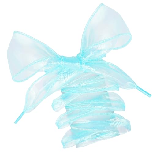 Olukssck Flat Laser Sheer Shoelaces, 4CM Wide Fashion Ribbon Shoe Laces Women, Fancy Snow Yarn laces for Sneakers, Blue 39in(100cm)