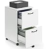 Sweetcrispy 2 Drawer Filing Cabinet White, Rolling Wood File Cabinets with Printer Stand Under Desk Storage Lockable Wheels, Home Office Organizer