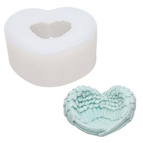Goldyida Molde de silicona con alas de ángel, forma de corazón, resina epoxi, 3D, molde de silicona, estatua de ángel, velas, molde de fundición (tamaño grande)