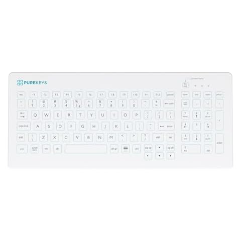 PUREKEYS Medical Keyboard Compact USB-Cabled White for Hospital, Dentist, Cleanroom, Laboratory and Industrial. Easy to Clean Hygienic Flat and Flexible Silicone Cover