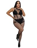ohyeahlady Bodystocking Damen Sexy Ouvert Große Größe Reizwäsche Mollig Dessous Erotische Unterwäsche Curvy Catsuit Spitze Lingerie Nachtwäsche Fishnetz Sleepwear mit Offen Schritt Schwarz 3XL-5XL
