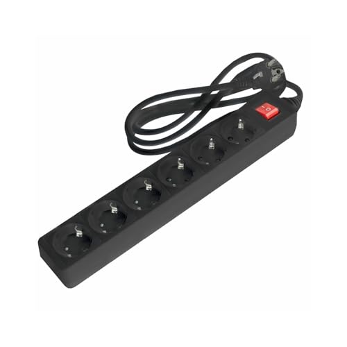 Regleta de conexión Negra, 6 Tomas, Cable de 1,5 m, Ideal para Ampliar tomacorrientes y conectar múltiples Dispositivos electrónicos.