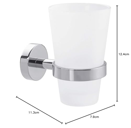 Tesa Smooz Portabicchiere - Porta Spazzolino E Dentifricio A Parete Senza Perforazione, In Metallo Cromato, Inossidabile E Vetro Satinato - Impermeabile - Colla Rimovibile Inclusa - 9