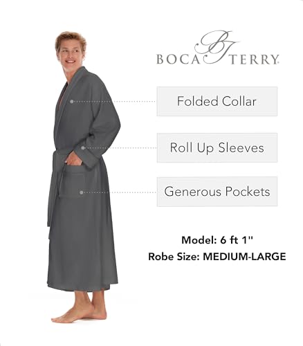 Boca Terry Mens Soft Waffle Knit Robe - Long Spa, Resort & Hotel Bathrobe for Men - Luxury Bath Robe2