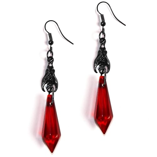 Gothic Vampire Earrings, Dark Bat Dangle Earrings Vampire Jewelry, Black and Red Gothic Earrings Crystal Gems, Goth Earring Vampires Accessories Jewelrys Halloween Goth Jewelry Gift for Women