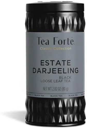 Tea Forte Estate Darjeeling Premium Organic Loose Leaf Caffeinated Black Tea Blend Canister, Makes 35-50 Cups