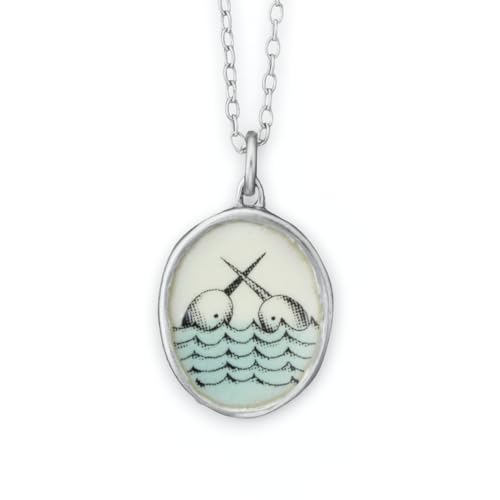 Mark Poulin Narwhal Necklace on 16" 18" 20" Adjustable Sterling Chain Handmade Enamel 925 Charm For Women and Girls