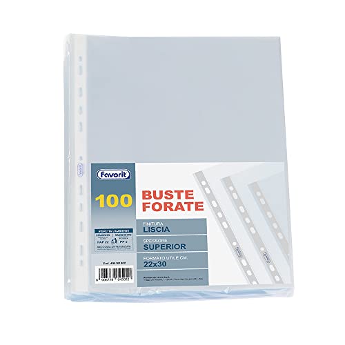 Favorit Buste Perforate, Lucide, Alto Spessore, 22 x 30 cm, 100 Pezzi, Trasparenti