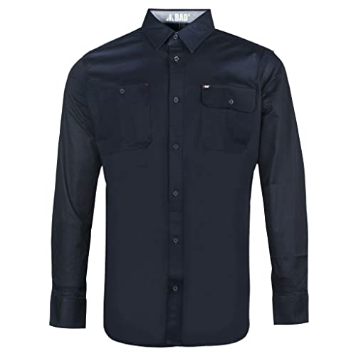 Bad Workwear Men's Stretch Long Sleeve Button-Up Shirt, Navy, Large