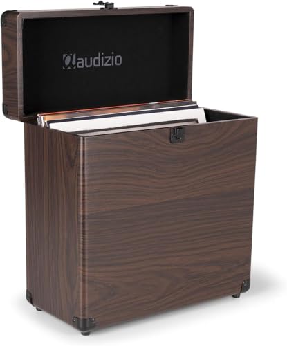 Audizio RC32 - Maleta Robusta para Guardar Tus Discos de Vinilo, Capacidad para 30-35 Discos dependiendo del gramaje, Estuche para Guardar Discos de vinilos, Accesorios vinilos - Color Madera Oscura