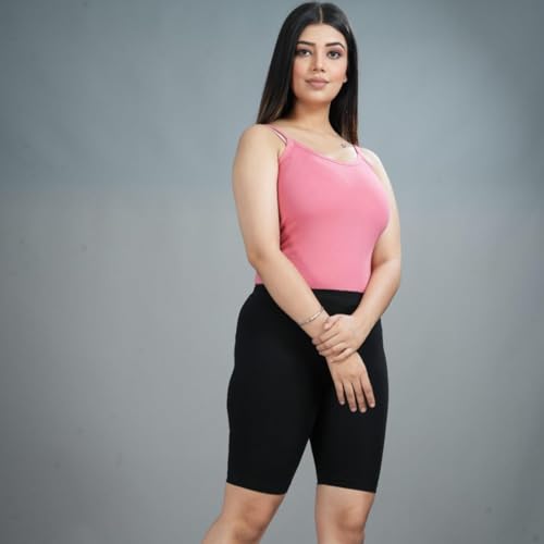 Image of Cycling Shorts for Women's - High Waist Knee Length Inner Shorts | Super Combed Cotton Stretch | Breathable & Comfortable for Workouts, Casual, Nightwear & Everyday Use