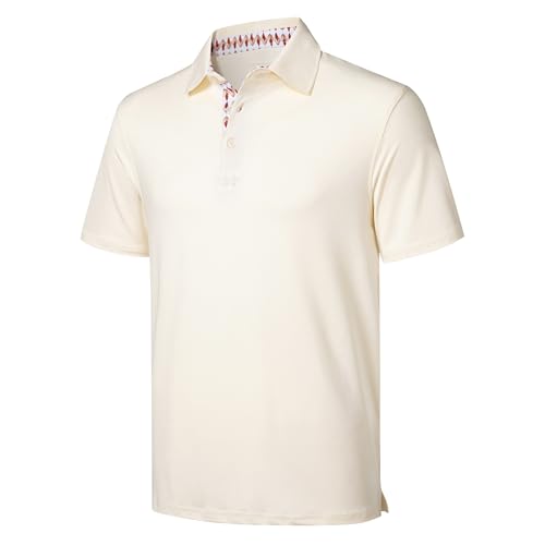 EOUOSS Golf Polo Shirts for Men Short Sleeve Moisture Wicking Dry Fit Performance Designed Collared Solid Casual Polo Shirt Cream Medium