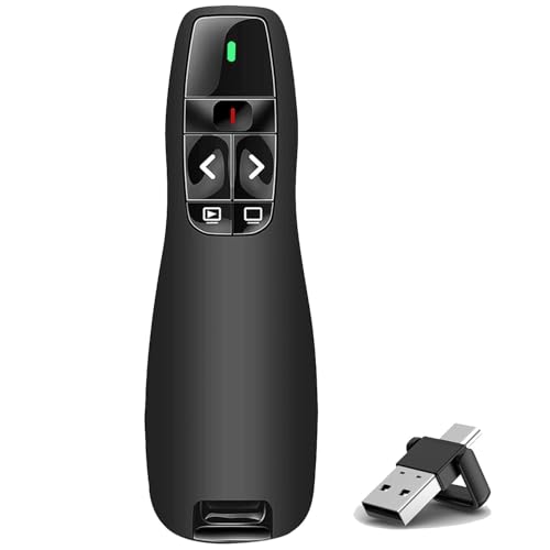 VOVIGGOL USB/Type-C 2 en 1 Ergonomique Telecommande Ordinateur Powerpoint, PPT Presentation Cliqueur Zapette Powerpoint Pointeur Slide Présentateur Sans Fil pour...