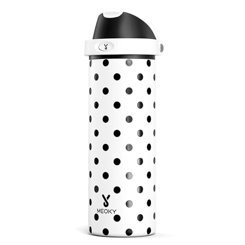 Image of 24 oz Insulated Water Bottle with Straw: Meoky Stainless Steel Metal Water Bottle with 2-in-1 Lid - Leak Proof, Cold for 24 Hours, Fits in Car Cup Holder, BPA-Free for Sports Travel Car, Polka Dot