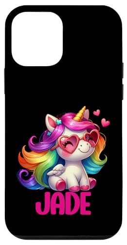 翡翠 名前入り カラフル ユニコーン レディース ガールズ スマホケース iPhone 12 mini 用