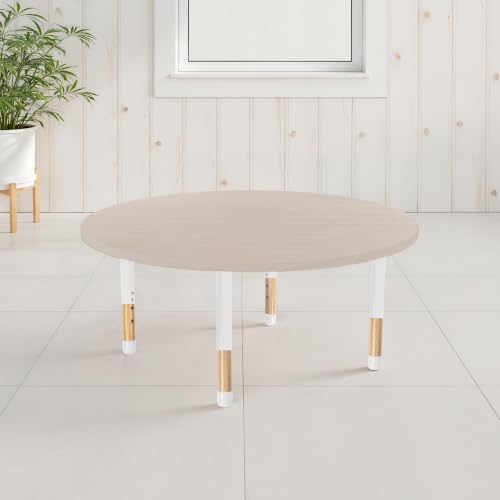 Image of Factory Direct Partners 48 inch x 48 inch Round Kids Classroom Table with Adjustable Chunky Wood Legs