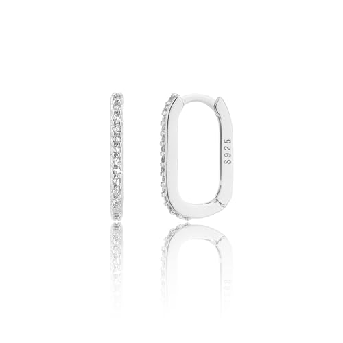 925 Sterling Silver Gold Diamond Hoop Earrings for Women Teens, Hypoallergenic Small Dainty CZ Square Huggies Paperclip Earring, U Hoop Earrings Minimalist