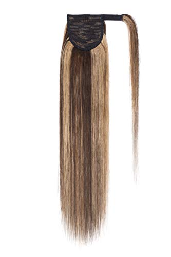 Ponytail Human Hair Extensions 22inch 95g #4P27 Medium Brown Mix Dark Blonde