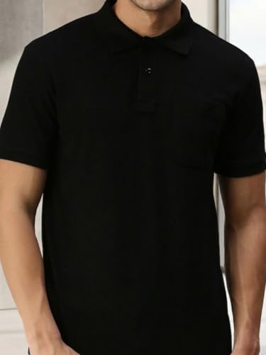 Image of Lux Cozi Men's Polo T-Shirt Regular Fit Half Sleeves with Pocket | Cotton Blend Polo Neck Collar T-Shirt for Men | Casual, Office Comfortable Breathable T-Shirt | Stylish Plain Tee