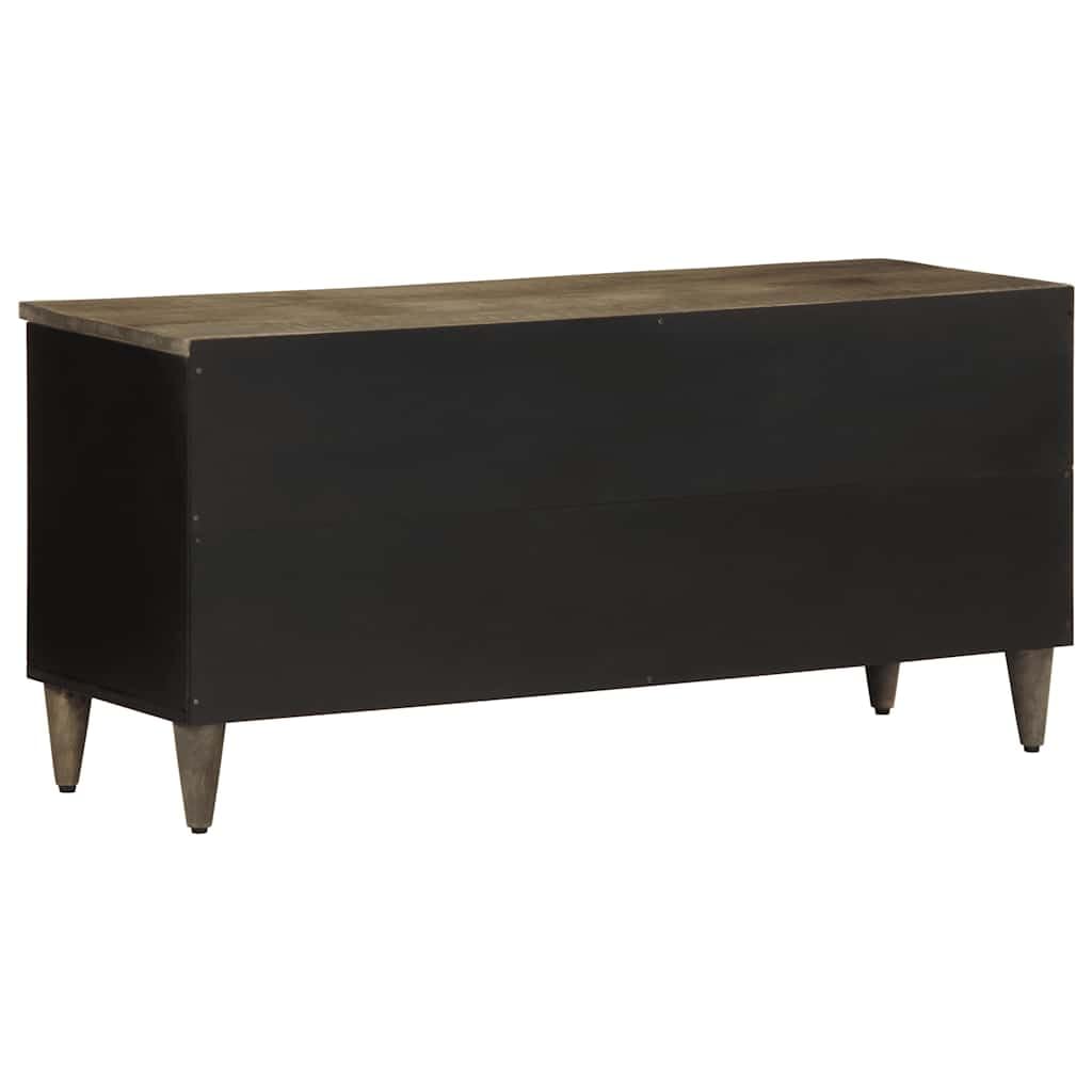 TV-Schrank 100x33x46 cm, Massivholz Mango Schwarz, handgeschnitzt, mit Schublade und Fächern für Wohnzimmer, Media Konsole
