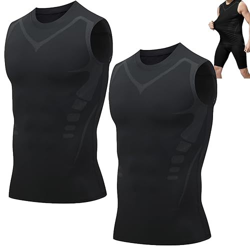 Maynox Compression Shirt, Vitaboost Compression Shirt, Ionic Shaping Sleeveless Shirt for Men,Version Ionic Shaping Vest-2pcs*Black||L