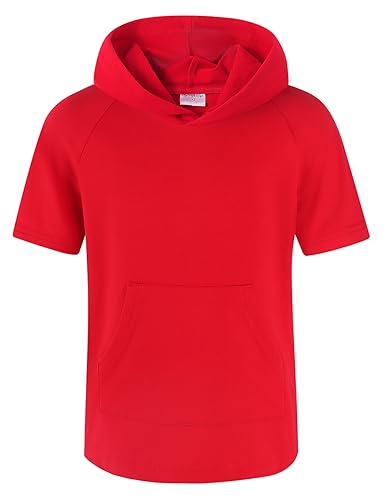 Image of Spring&Gege Boys Light Weight Short Sleeve Hoodie Casual Solid Pullover Hooded T-shirt with Pocket