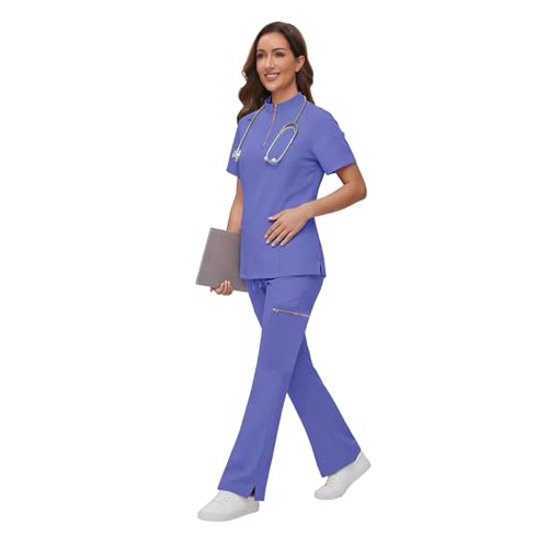 Gargey Scrubs for Women - Zip Front Top & Flare Pant Stretch Nursing Women’s Scrubs Set Medical Uniform - image 3