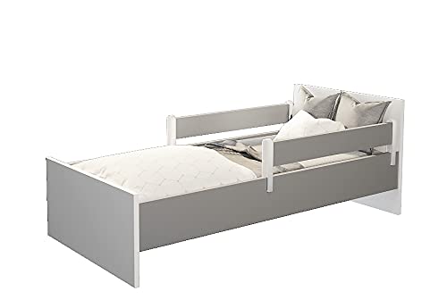 Lit enfant fonctionnel gris 160x80 avec sommier et matelas en mousse de protection intégré