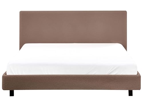 Beliani Polsterbett Bouclé braun mit Lattenrost 160x200 cm Stoffbett Bettgestell Albi