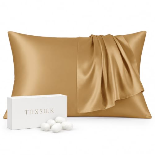 THXSILK 22 Momme Seide Kissenbezug - 100% Seide Kopfkissenbezug Sofakissenbezug - Anti milben Reißverschluss Seidenkissenbezug - Gold 50 x… – Ansicht 1