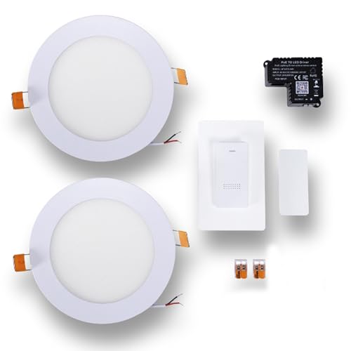 PoE Texas - PoE Lighting Plug and Play Kit with 24V LED Driver 2X LED Disc Lights Wireless Light Switch - 4-Inch Recessed Lights & Fixtures Can Light Flat Ceiling Light Round Ceiling Light