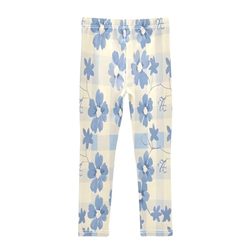 Toddler Girls Leggings Printed Yoga Pants Leggings Light Blue and Cream Floral Plaid for Kids2