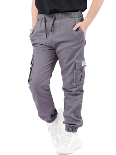 Image of NATUST Boys Cargo Joggers Drawstring Jogging Pants Kids Elastic Waist Trousers 5-14 Years