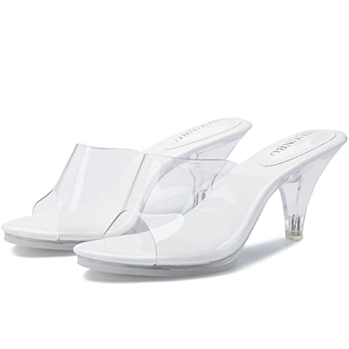 Image of NBUUNBU Silver Clear Heels For Women Dress Shoes Transparent Strap Sexy Stilletos Heels Open Toe High Silver Heeled Sandals Pump Mules